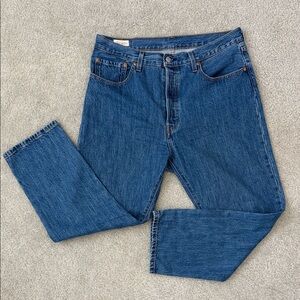 Levi’s 501 high waist raw crop straight leg jean